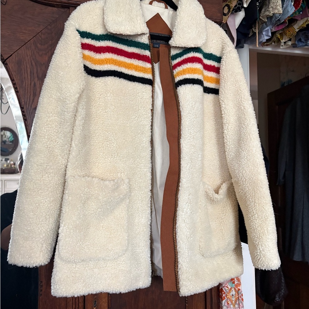 Pendleton Cream Teddy Jacket With Multicolor Stri… - image 1